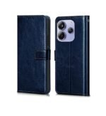 Combo pack for Flip Cover Back Case Cover for Redmi Note 14 5G | Blue | Camera Lens Protector & Tempered Screen Glass.