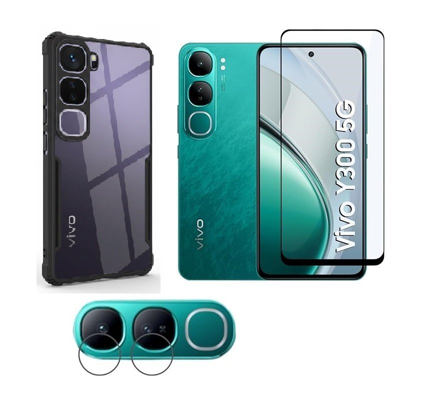 Combo Vivo Y300 5G Back Cover Combo | Slim Eagle Design Case with 360° Camera Bump Protection + Tempered Screen Glass + Camera Lens Protector Combo Vivo Y300 5G Back Cover Combo | Slim Eagle Design Case with 360° Camera Bump Protection + Tempered Screen Glass + Camera Lens Protector