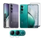 Combo Vivo Y300 5G Transparent Shockproof Case + Tempered Glass + Camera Lens Protector | Silicone Back Cover Combo Pack