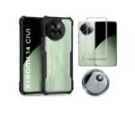 3 in 1 Combo Pack for Xiaomi 14 Civi 5G – Eagle Transparent Cover (Back Cover + Camera Lens Protector + Tempered Glass)
