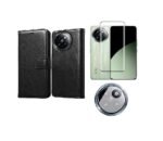 3 in 1 Combo Pack for Xiaomi 14 Civi 5G – Flip Black Cover (Back Cover + Camera Lens Protector + Tempered Glass)