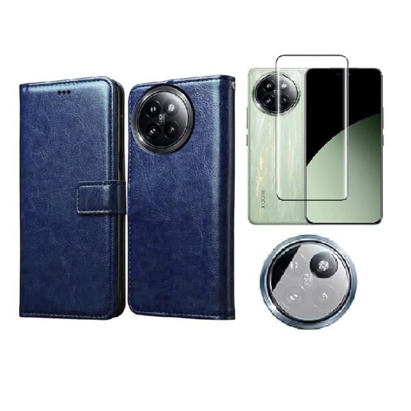 3 in 1 Combo Pack for Xiaomi 14 Civi 5G – Flip Black Cover (Back Cover + Camera Lens Protector + Tempered Glass)