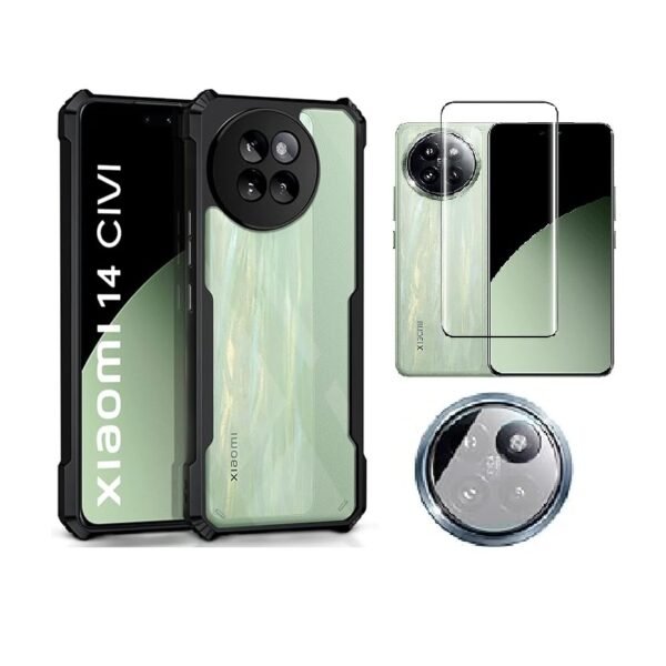 3 in 1 Combo Pack for Xiaomi 14 Civi 5G – Eagle Transparent Cover (Back Cover + Camera Lens Protector + Tempered Glass)