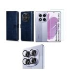 Flip Cover Back Case Cover for Redmi Note 14 Pro 5G | Poco X7 5G | Flexible | Leather Finish | Card Pockets Wallet & Stand | Chestnut (Blue)