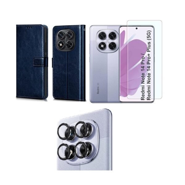 Flip Cover Back Case Cover for Redmi Note 14 Pro 5G | Poco X7 5G | Flexible | Leather Finish | Card Pockets Wallet & Stand | Chestnut (Blue)