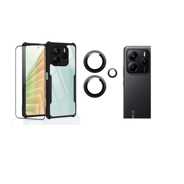 Combo pack for Redmi Note 14 (5G) Back Case Cover | Eagle | Camera Lens Protector & Tempered Screen Glass.