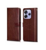 Combo pack for Flip Cover Back Case Cover for Redmi Note 14 5G | (Brown) | Camera Lens Protector & Tempered Screen Glass.
