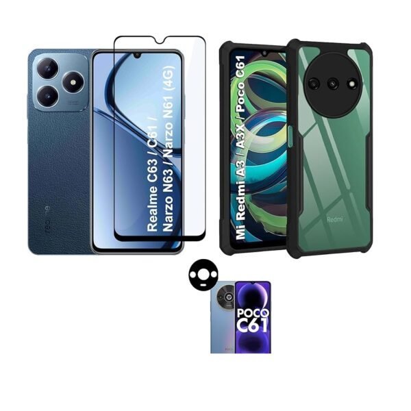 3-in-1 Combo Pack (Eagle, Transparent) Back Case for Redmi A3 / A3x / Poco C61 (4G) + Camera & Screen Protection