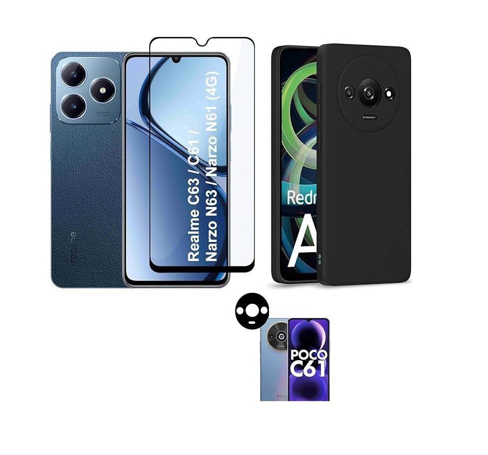 3-in-1 Combo Pack (Silicone Black) Back Case for Redmi A3 / A3x / Poco C61 (4G) + Camera & Screen Protection 3-in-1 Combo Pack (Silicone Black) Back Case for Redmi A3 / A3x / Poco C61 (4G) + Camera & Screen Protection