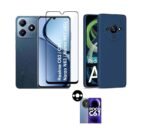 3-in-1  Combo Mi Redmi A3 / A3X / Poco C61 Back Cover Soft Silicon (Blue) + Tempered Glass + Camera Lens Protector |