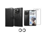 3 in 1 Combo Pack for Tecno Pova 6 Neo 5G – Flip Black (Back Cover + Camera Lens Protector + Tempered Glass)