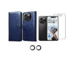 3 in 1 Combo Pack for Tecno Pova 6 Neo 5G – Flip Blue (Back Cover + Camera Lens Protector + Tempered Glass)
