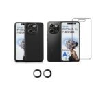 3 in 1 Combo Pack for Tecno Pova 6 Neo 5G – Silicone Black (Back Cover + Camera Lens Protector + Tempered Glass)