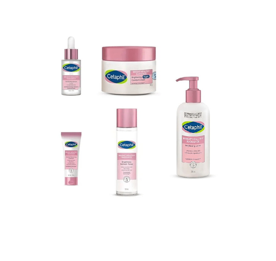 Cetaphil Bright Healthy Niacinamide Vitamin B3, Refresh Toner Cream 150 ml | Gentle Renewing Cleanser | 100G | Glow Serum, 30ml | Brightening Night Comfort Cream - 50 g | Brightness Lotion 245ml (Pack Of 5)