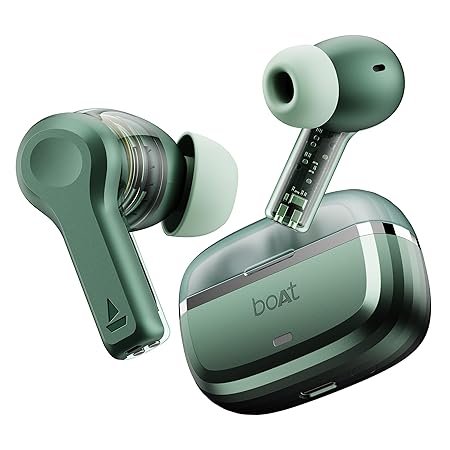 boAt Nirvana Space, 360º Spatial Audio, Active Noise Cancellation (~32dB), 100Hrs Battery, TWS Ear Buds Wireless Earphones with mic (Green)