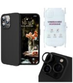 Silicone Bumper Case for iPhone 13 Pro Max (Black) | Camera Lens (Black) | Matte Finish Back Membrane screen Guard (Pack Of 3) Combo