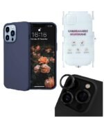 Silicone Bumper Case for iPhone 13 Pro Max (Dark Navy Blue) | Camera Lens (Black) | Matte Finish Back Membrane screen Guard (Pack Of 3) Combo