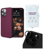 Silicone Bumper Case for iPhone 13 Pro Max (Wine Red) | Camera Lens (Black) | Matte Finish Back Membrane screen Guard (Pack Of 3) Combo