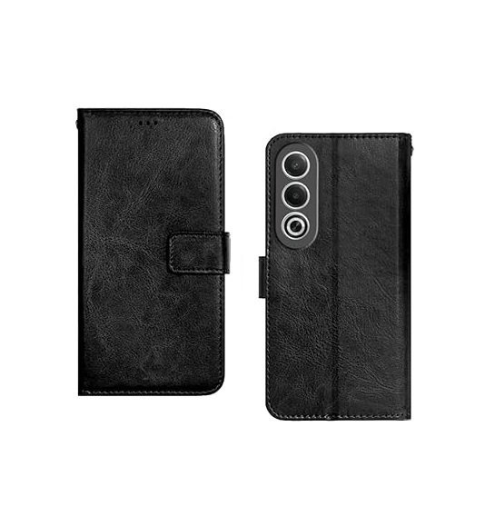 Oppo K12X 5G Flip Cover | Premium Leather Finish Flip Cover | with Card Pockets | Wallet Stand (Flip Black)