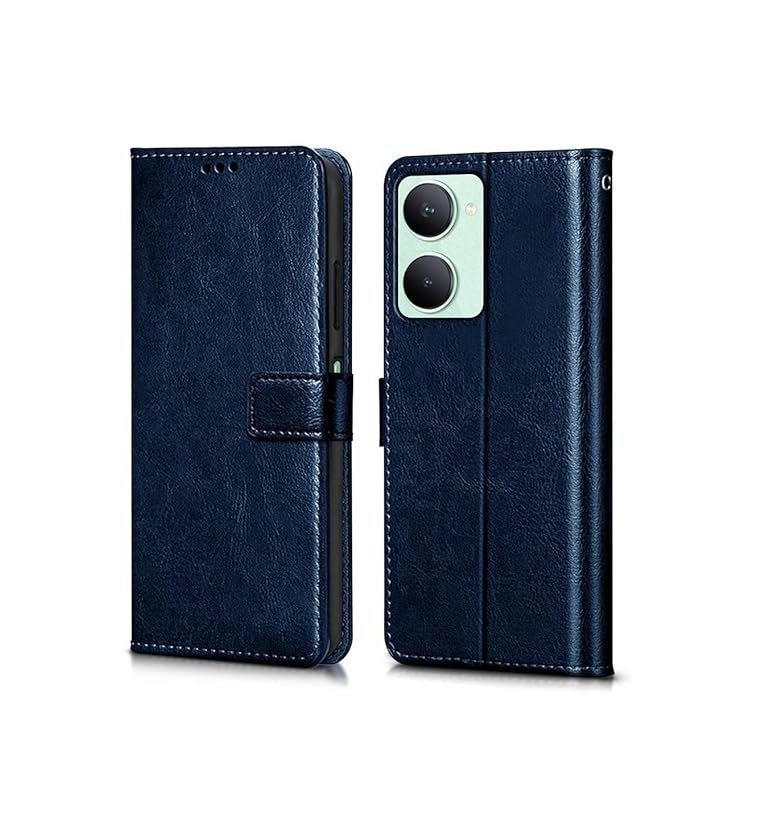 iQOO Z9 Lite 5G | Vivo T3 Lite 5G | Vivo Y18 | Y18e | Y03| Leather Finish Cover & Flexible Stand Design (Flip Blue)