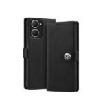Vivo Y28s 5G | Genuine Leather Finish | Designer Button | Inbuilt Pockets & Stand (Flip Black)