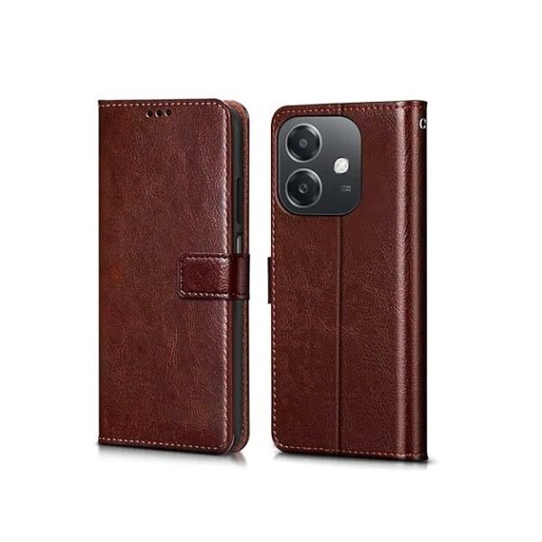 Oppo A3x 5G | A3x 4G | A3 5G Flexible | Leather Finish | Card Pockets Wallet & Stand (Flip Brown)
