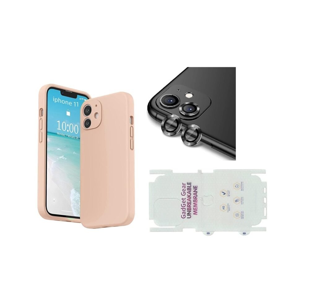 Silicone Bumper Cover Case for Apple iPhone 11 (Grey) | Camera Lens (Black) | Matte Finish Back Membrane screen Guard (Pack Of 3) Combo