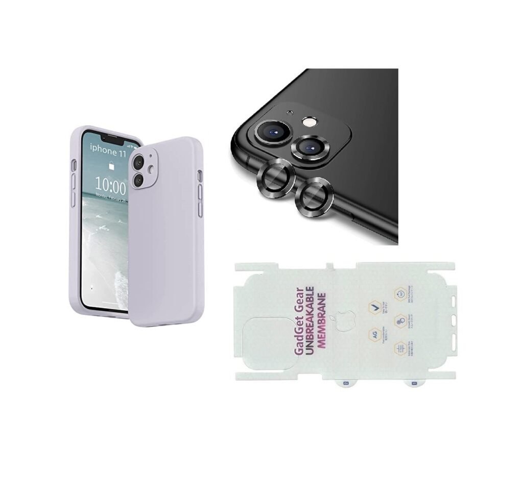 Silicone Bumper Cover Case for Apple iPhone 11 (Grey) | Camera Lens (Black) | Matte Finish Back Membrane screen Guard (Pack Of 3) Combo