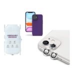 Silicone Bumper Case for iPhone 12 (Purple) | Camera Lens (Silver) | Matte Finish Back Membrane screen Guard (Pack Of 3) Combo