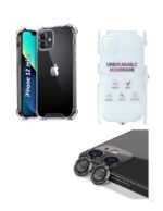 Silicone Bumper Case for iPhone 12 Mini (Transparent) | Camera Lens (Black) | Matte Finish Back Membrane screen Guard (Pack Of 3) Combo