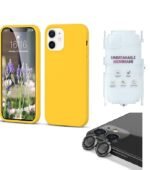 Silicone Bumper Case for iPhone 12 Mini (Yellow) | Camera Lens (Black) | Matte Finish Back Membrane screen Guard (Pack Of 3) Combo