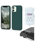 Silicone Bumper Case for iPhone 12 Mini (Green) | Camera Lens (Black) | Matte Finish Back Membrane screen Guard (Pack Of 3) Combo