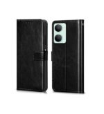 iQOO Z9 Lite 5G | Vivo T3 Lite 5G | Vivo Y18 | Y18e | Y03| Leather Finish Cover & Flexible Stand Design (Flip Black)
