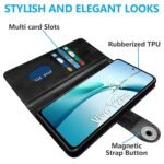 Vivo Y28s 5G | Genuine Leather Finish | Designer Button | Inbuilt Pockets & Stand (Flip Black)