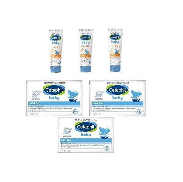 Cetaphil Baby Cream, Face & Body Moisturizing Cream | Organic Calendula 85gm | Baby Mild Bar for Face and Body 75g (Pack Of 6)
