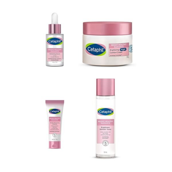 Cetaphil Bright Healthy Niacinamide Vitamin B3, Refresh Toner Cream 150 ml | Gentle Renewing Cleanser | 100G | Glow Serum, 30ml | Brightening Night Comfort Cream - 50 g (Pack Of 4)