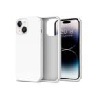 Silicone Bumper Case for iPhone 14 (White) | Camera Lens (Black) | Matte Finish Back Membrane screen Guard (Pack Of 3) Combo