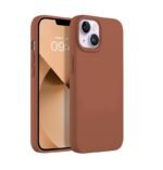 Silicone Bumper Case for iPhone 14 (Brown) | Camera Lens (Black) | Matte Finish Back Membrane screen Guard (Pack Of 3) Combo
