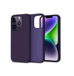 Silicone Bumper Case for iPhone 14 Pro (Deep Purple) | Camera Lens (Silver) | Matte Finish Back Membrane screen Guard (Pack Of 3) Combo