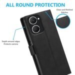 Vivo Y28s 5G | Genuine Leather Finish | Designer Button | Inbuilt Pockets & Stand (Flip Black)