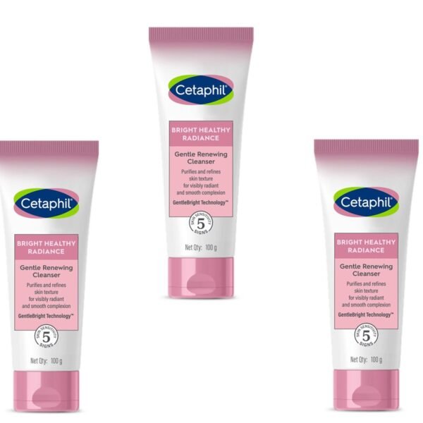 Cetaphil Bright Healthy Radiance Gentle Renewing Cleanser | 100G | Gentlebright Technology With Vitamin E-Releasing Jojoba Beads (Pack Of 3)