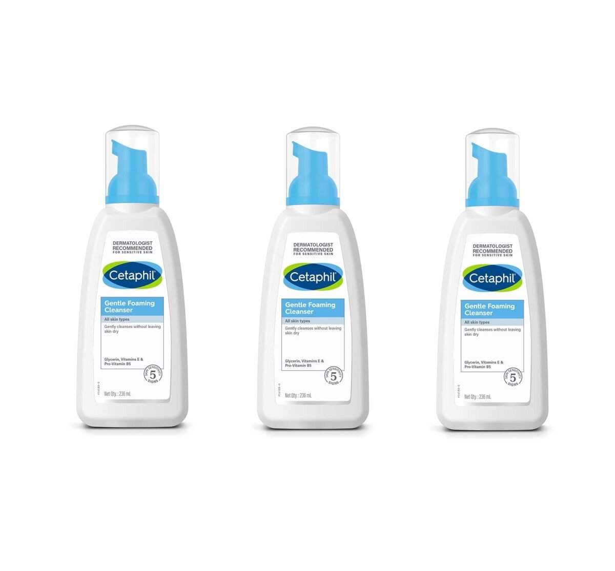 Cetaphil Foaming Face Wash, Gentle Foaming Cleanser for All Skin Types - 236 ml | Vitamin E, B5| Dermatologist Recommended (Pack Of 3)