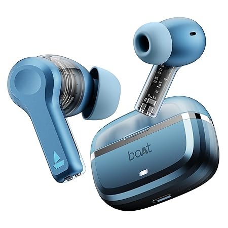 boAt Nirvana Space, 360º Spatial Audio, Active Noise Cancellation (~32dB), 100Hrs Battery, TWS Ear Buds Wireless Earphones with mic (Blue)