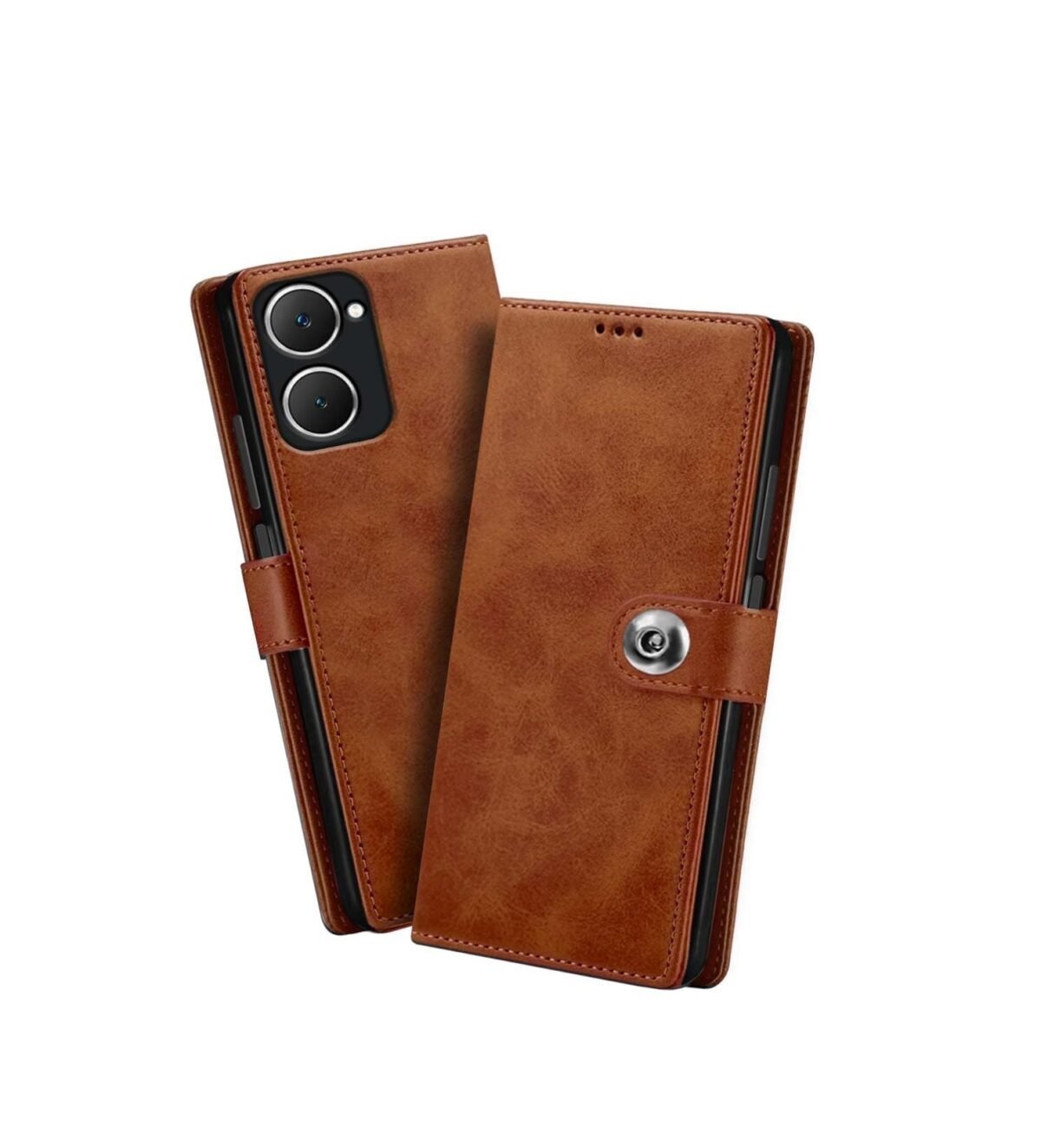 iQOO Z9 Lite 5G | Vivo T3 Lite 5G | Vivo Y18 | Y18e | Y03| Leather Finish Cover & Flexible Stand Design (Flip Brown)