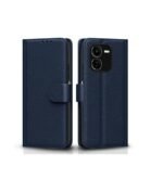 IQOO Z9x 5G Flip Cover Leather Finish | Inside TPU with Card Pockets | Wallet Stand (Flip Blue)