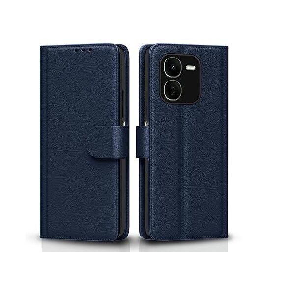 IQOO Z9x 5G Flip Cover Leather Finish | Inside TPU with Card Pockets | Wallet Stand (Flip Blue)