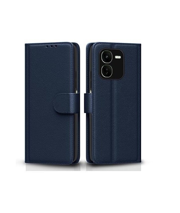IQOO Z9x 5G Flip Cover Leather Finish | Inside TPU with Card Pockets | Wallet Stand (Flip Blue)