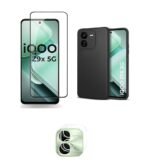 3 in 1 Combo Pack for iQOO Z9X 5G – Silicone Black (Back Cover + Camera Lens Protector + Tempered Glass)