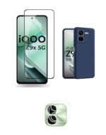 3 in 1 Combo Pack for iQOO Z9X 5G – Silicone Blue (Back Cover + Camera Lens Protector + Tempered Glass)