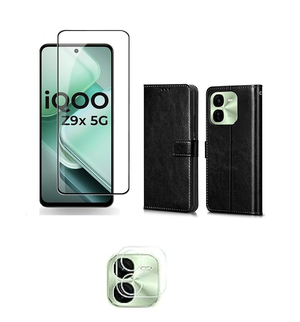 3 in 1 Combo Pack for iQOO Z9X 5G – Flip Black (Back Cover + Camera Lens Protector + Tempered Glass) 3 in 1 Combo Pack for iQOO Z9X 5G – Flip Black (Back Cover + Camera Lens Protector + Tempered Glass)